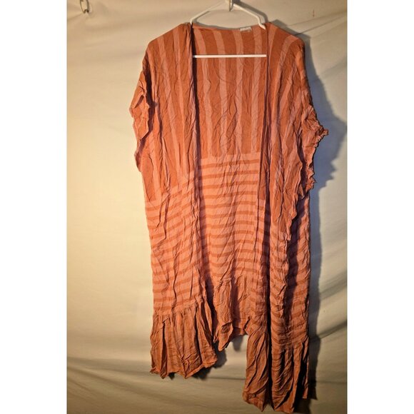 Womens Plus Size 1X Pink Stripe Duster Long Cardigan Short Sleeve Casual Comfy - Picture 1 of 2